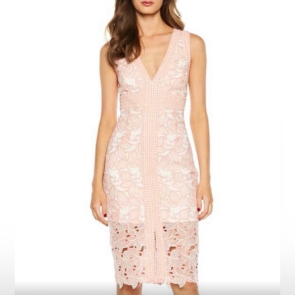 Bardot Blush Pink Lace Midi Dress